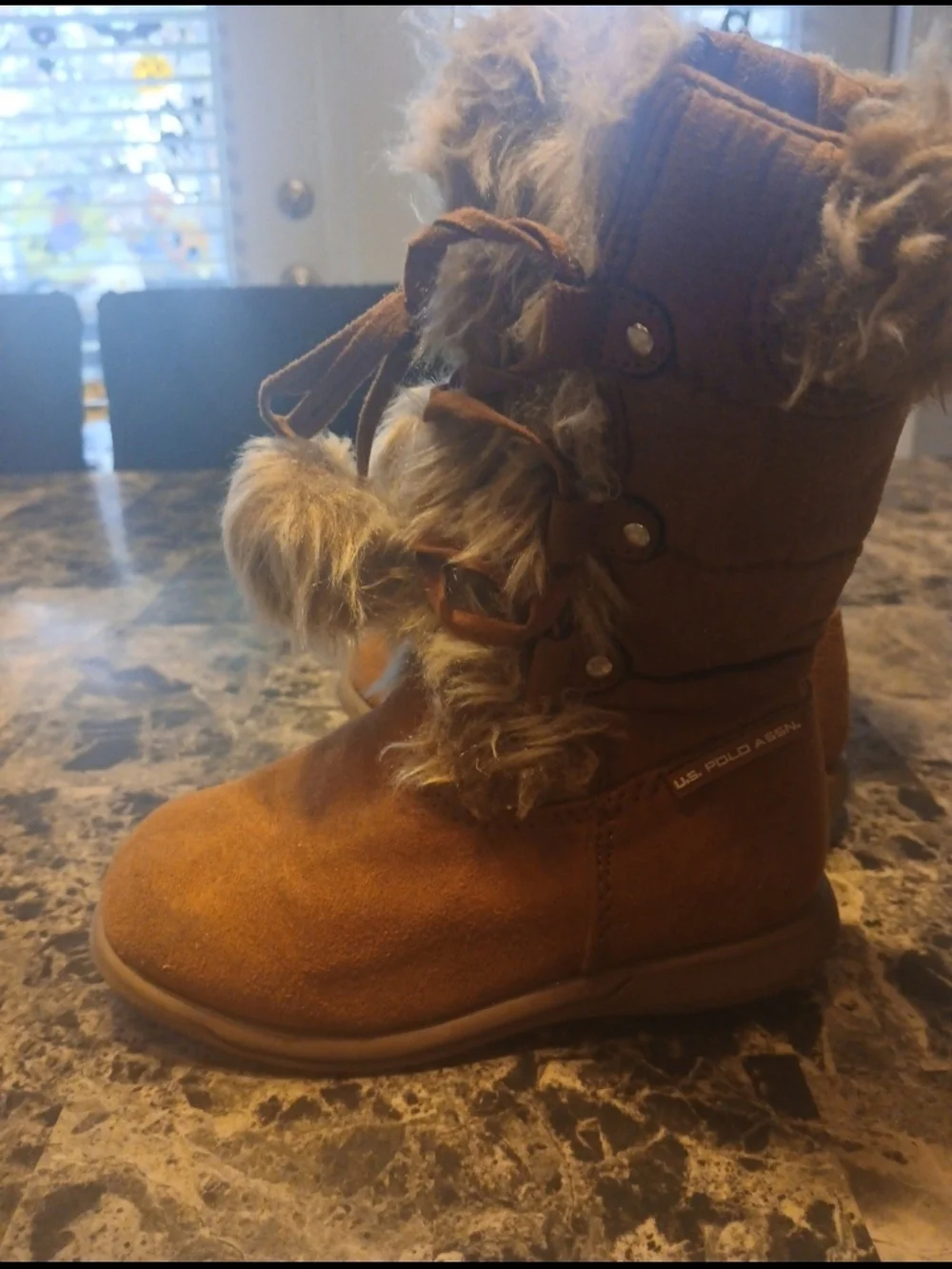 U.S. Polo Assn. Girls Brown Faux Fur Lace-Up Winter Boots